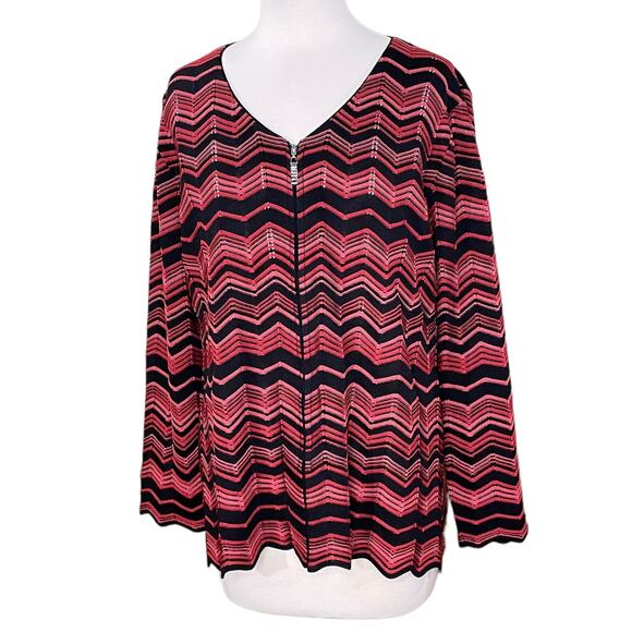 Exclusively Misook Size M Oversized Cardigan Sweater Vintage Zip Chevron Zig Zag - Picture 15 of 15